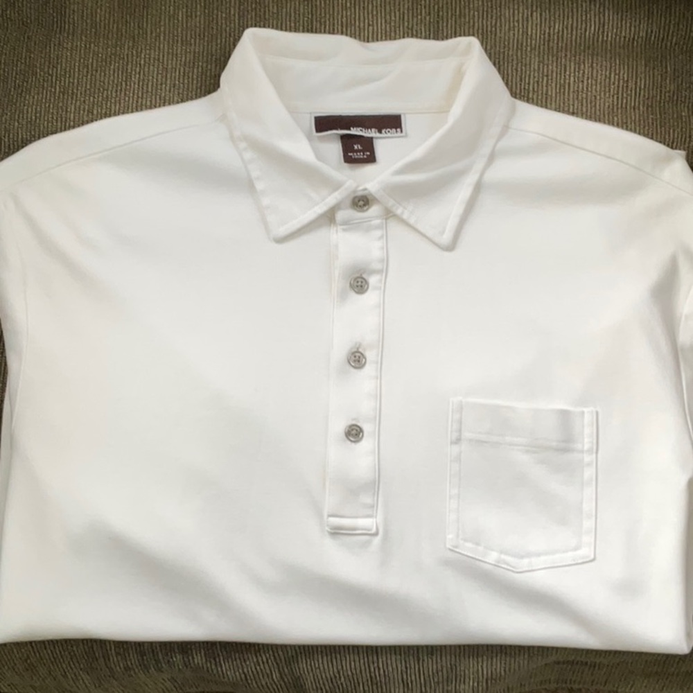 Michael Kors Cotton Polo, White, Cotton, 4 button w/ pocket, slightly worn, XL